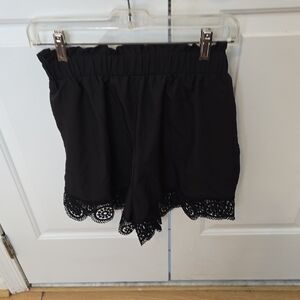 High-Waist Black Lace-Hem Women's Shorts